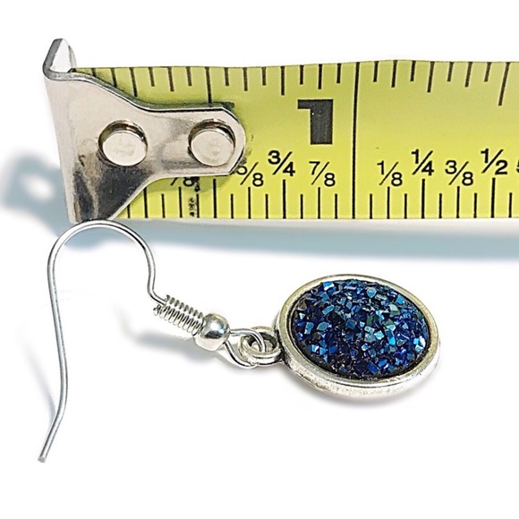 Silver Tone Dark Blue Druzy Earrings - Picture 5 of 6